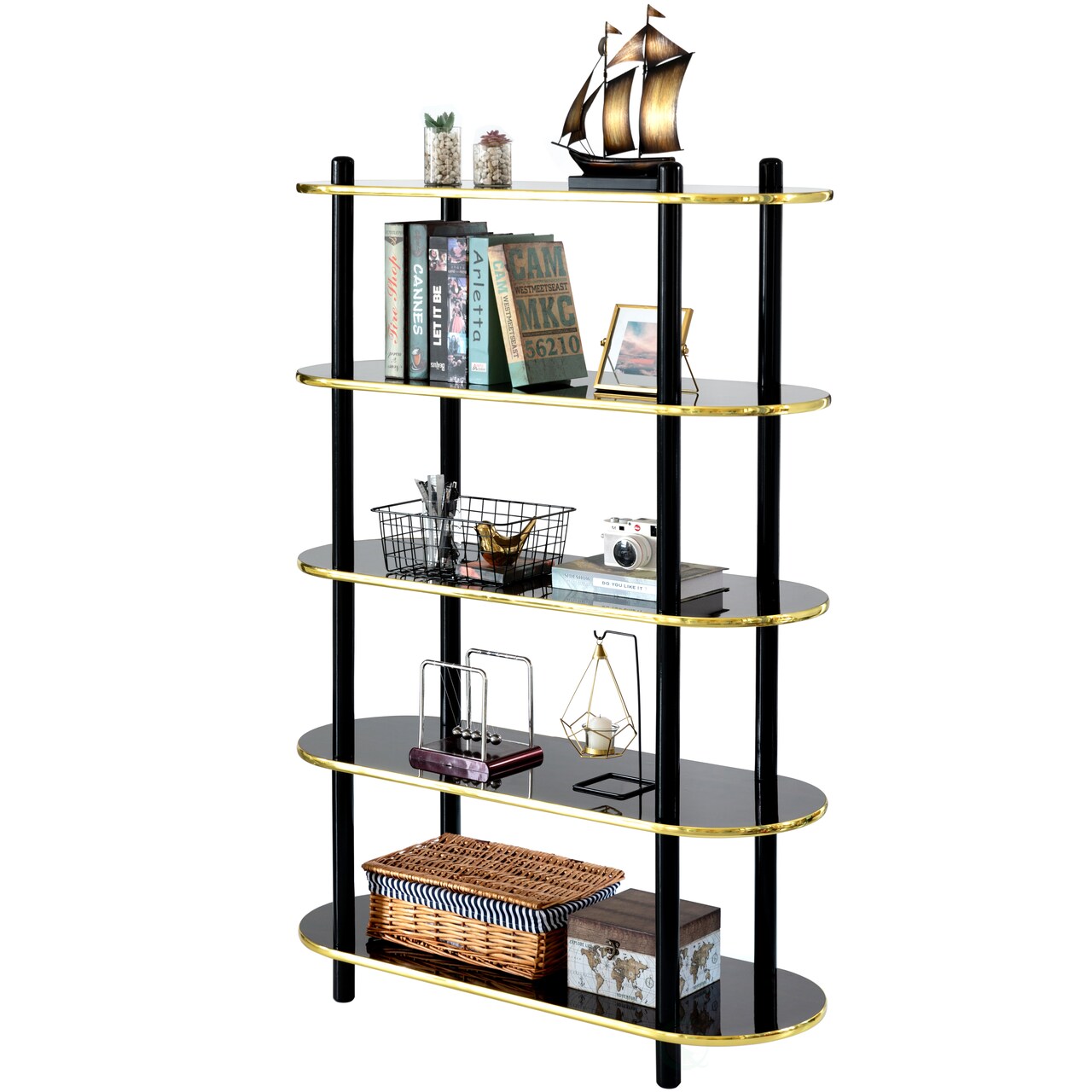 5 Tier Open Bookshelf, Contemporary Classic Modern Style Free Standing Wood Display Rack Unit for Collections, 59" Height Etagere Bookcase